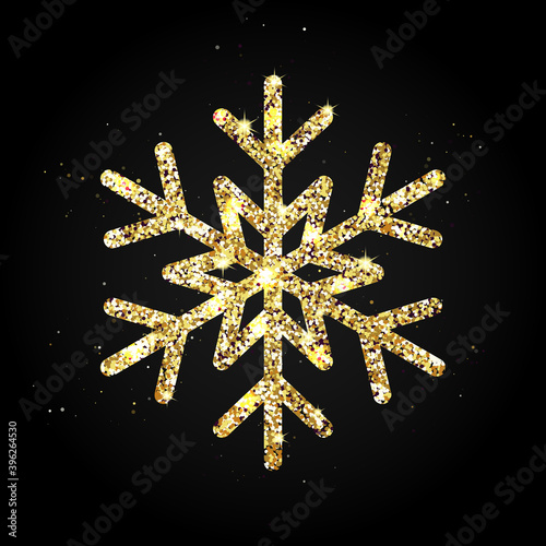 Glitter texture snowflake on black background . Vector illustration.
