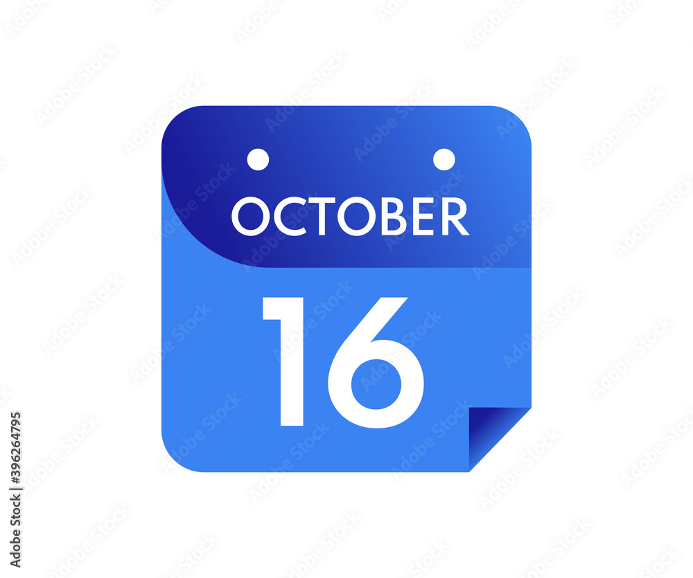 October 16 Date on a Single Day Calendar in Flat Style, 16 October calendar icon October 16 Date on a Single Day Calendar in Flat Style, 16 October calendar icon