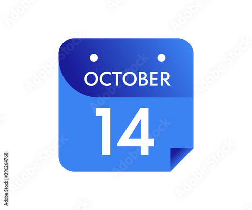 October 14 Date on a Single Day Calendar in Flat Style, 14 October calendar icon