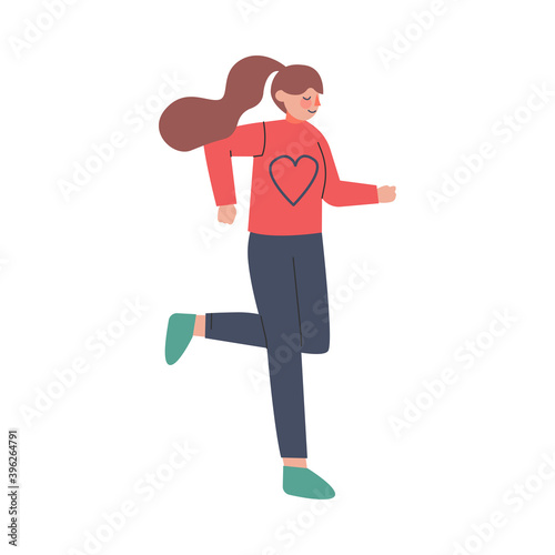 Woman Character Running in a Hurry and Hasten Somewhere Vector Illustration