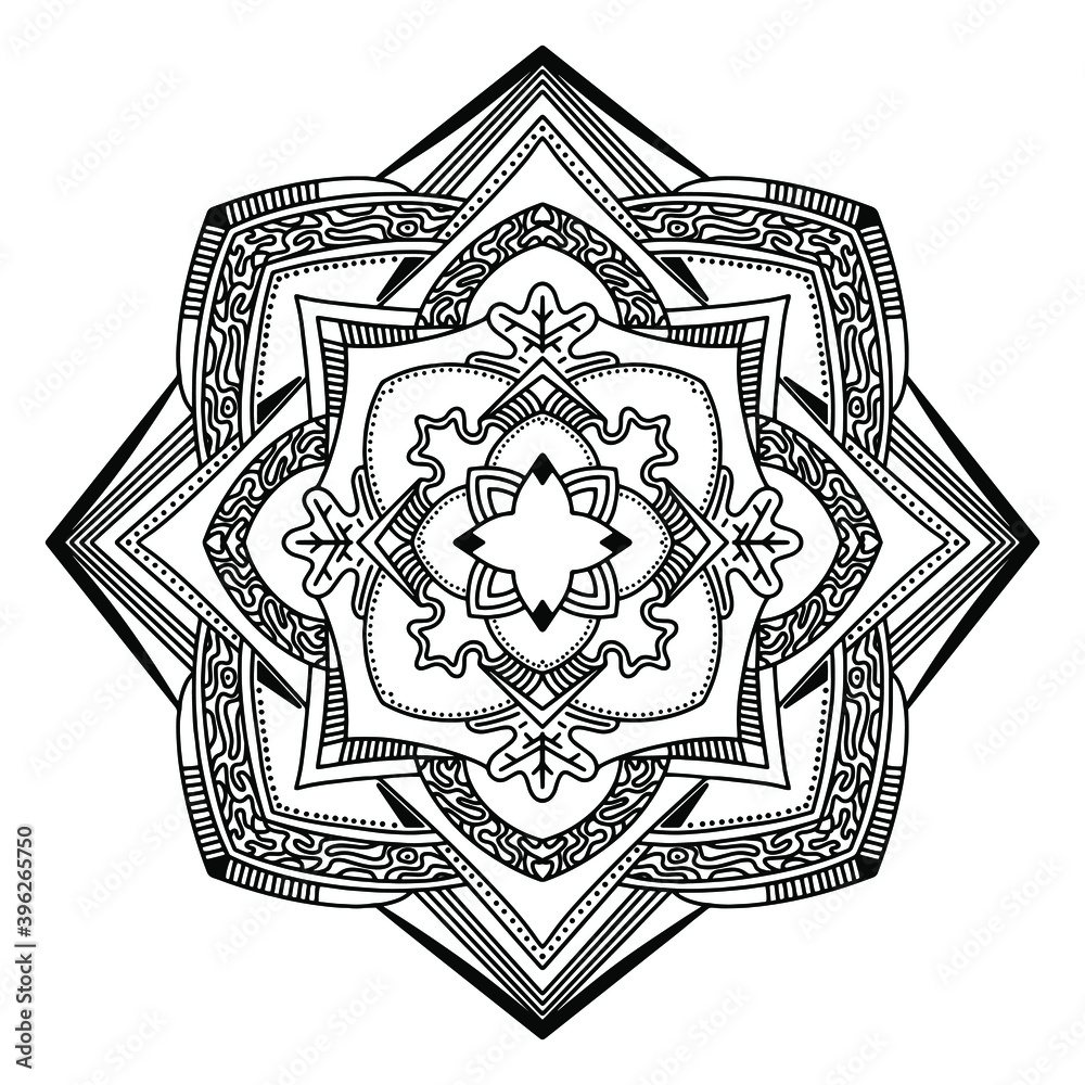 Abstract Mandala. Black and white pattern for adult coloring book. Vintage decorative elements. Oriental pattern, vector illustration. Abstract Mandala. Black and white pattern for adult coloring book. Vintage decorative elements. Oriental pattern, vector illustration.