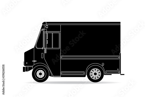 Ein alter amerikanischer Lieferwagen in schwarz weiß