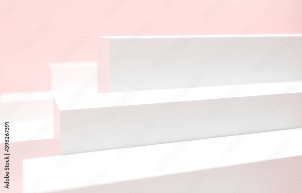 Exhibition podium, pedestal for goods. Delicate soft pink background. Steps, climbing up - advertising 3d render illustration. Trendy mockup template for design. Romantic, architectural composition. Exhibition podium, pedestal for goods. Delicate soft pink background. Steps, climbing up - advertising 3d render illustration. Trendy mockup template for design. Romantic, architectural composition.
