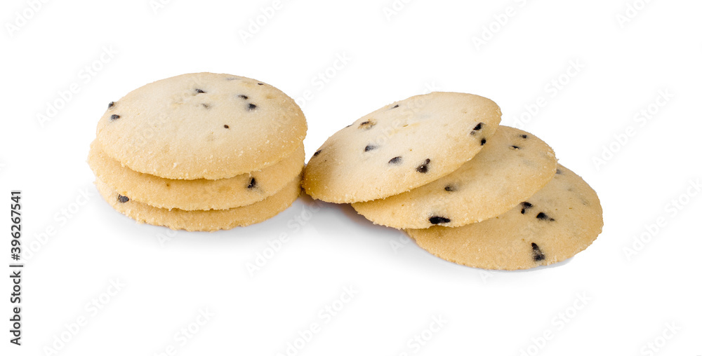 Chocolate chip vanilla cookies isolated on white background Chocolate chip vanilla cookies isolated on white background