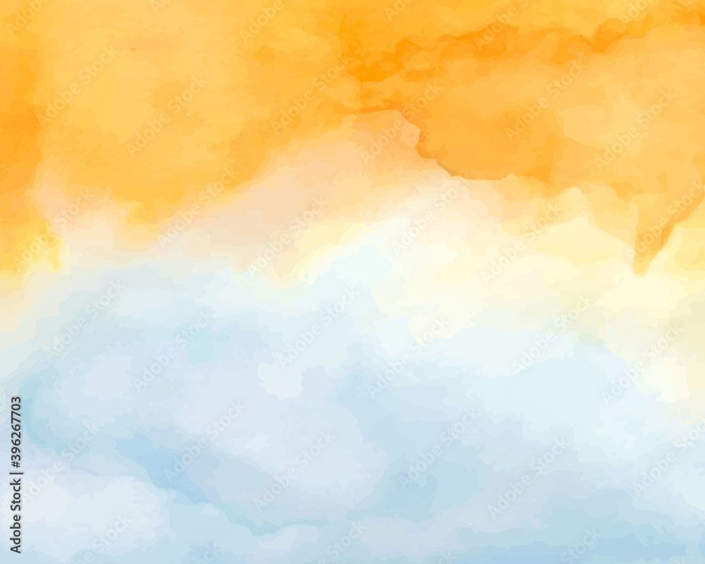 水彩の背景 空 にじみ ぼかし 絵の具 フレーム テクスチャ オレンジ 水色 青 Stock ベクター Adobe Stock