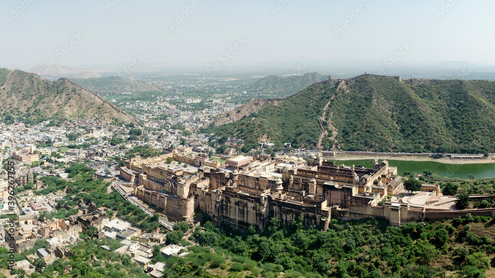 The view from Jaigarh Fort over Amer Fort, Amber palace, Jaipur, Rajasthan, India