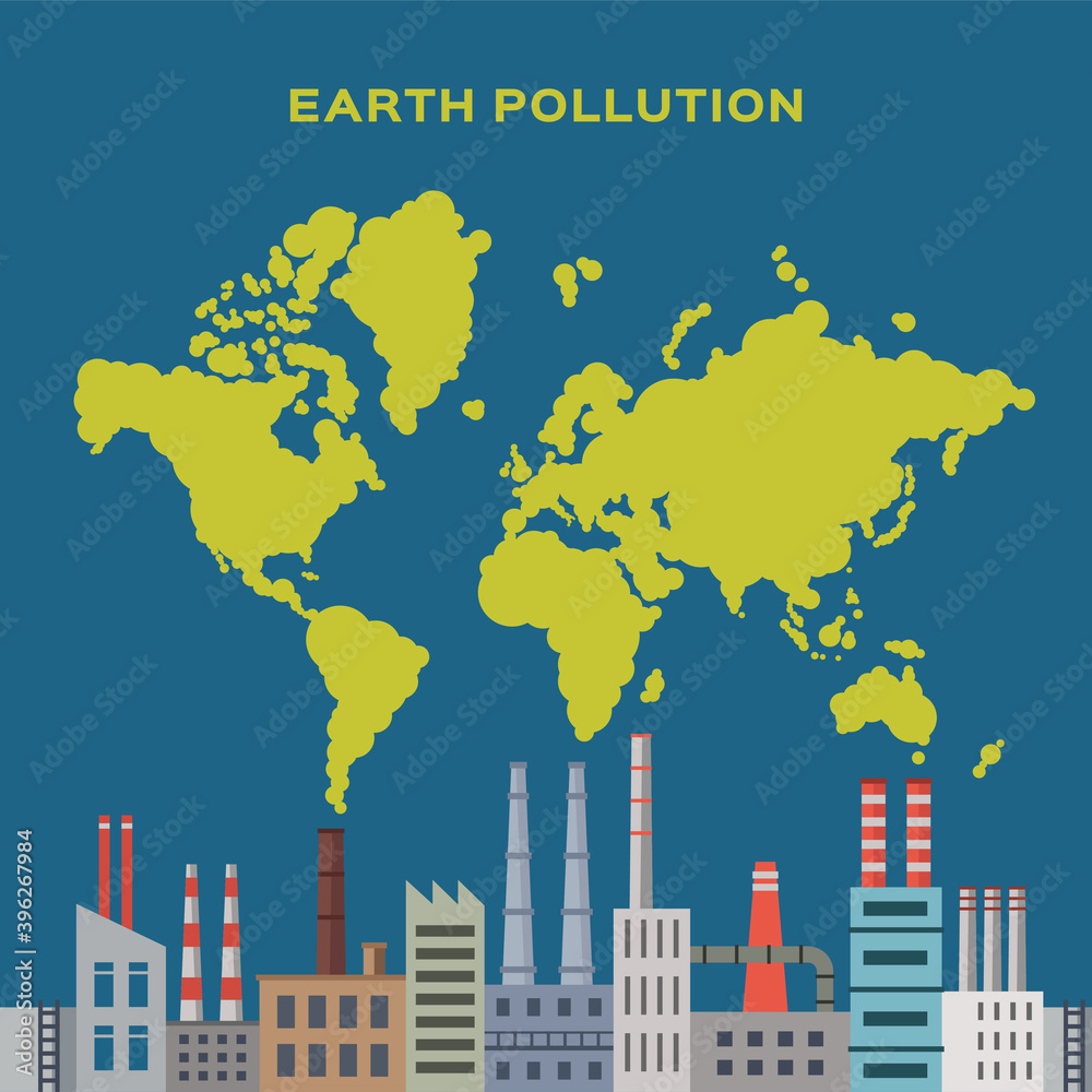 Concept of earth pollution by factories.