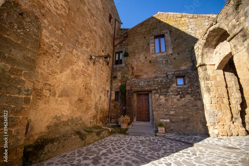 Medieval houses at Civita di Bagnoregio  Italy.Spectacular Italian Villages Carved From Rock.A marvel perched on top of tuff.