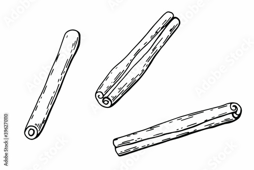 Cinnamon set. Line art. White background, isolator. Stock illustration.	