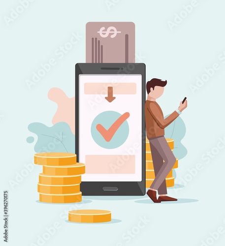 Man makes a payment with a mobile phone. Online and mobile payments concept.  
