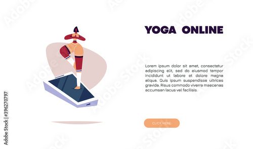 Yoga classes online. Quarantine a series of stay at home concepts. People enjoy meditation. The girl practices yoga remotely on the phone