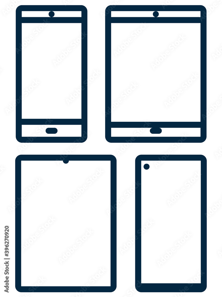 Mobile phones and tablets simple line icons set isolated on white background. Mobile phones and tablets simple line icons set isolated on white background.