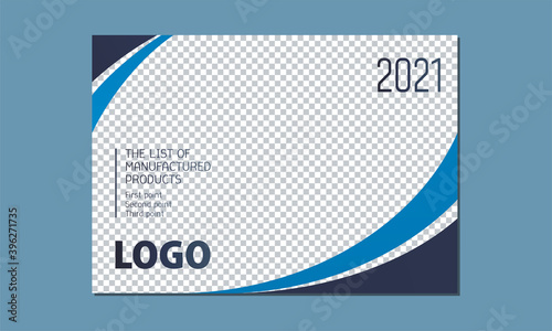 Template for design 2026 vector illustration. Business calendar, cover, price, catalog. Colors: gray, black, blue, white.