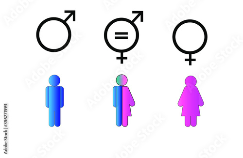 Gender symbols. Male, female sex sign gender equality icon vector illustration. Equality gender, arrow up and down position
