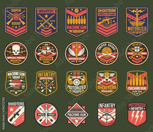 Fotografia Military chevrons vector icons, army stripes for sniper squad, infantry special forces division