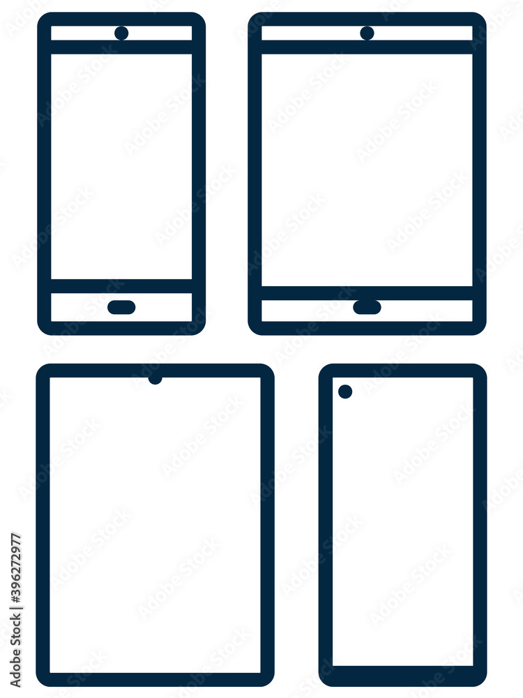 Mobile phones and tablets simple line icons set isolated on white background.