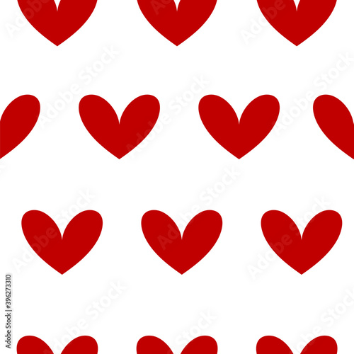 Vector seamless pattern with red hearts on white background
