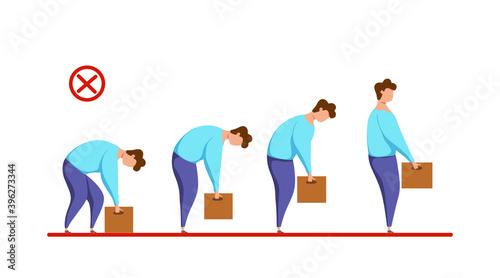 Lifting box improper technique vector health care concept. Cartoon Illustration