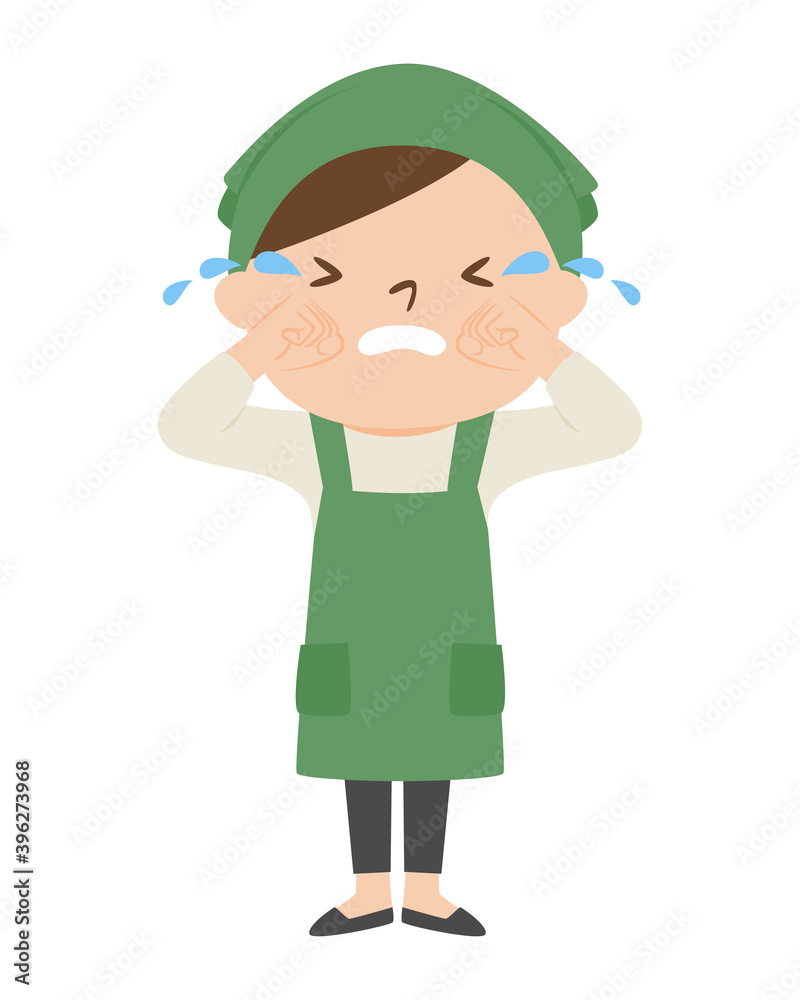 エプロンをつけた女性 泣いてる女性のイラスト Stock Vector Adobe Stock