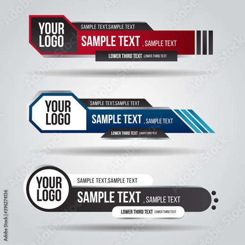Lower third blue , red and grey design tv template modern contemporary. Set of banners bar screen broadcast show bar name. Collection of lower third for video editing on transparent background.