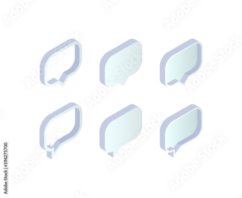 Isometric speech buble set. 3d empty message box collection on white background. Vector illustration