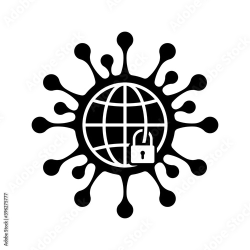 lockdown vector icon logo. coronavirus global quarantine illustration on white background. world lock concept. covid crisis.