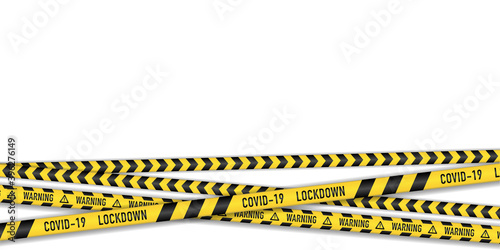 warning tape vector. lockdown quarantine coronavirus. caution line. covid danger stripe. novel covid outbreak on white background. photo