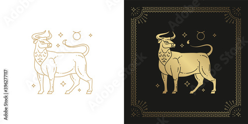 Zodiac taurus horoscope sign line art silhouette design vector illustration