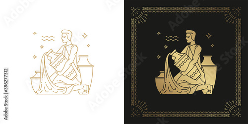 Zodiac aquarius horoscope sign line art silhouette design vector illustration