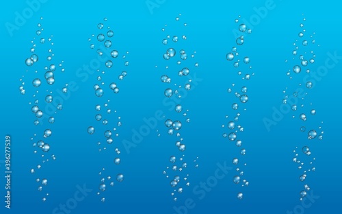 Underwater air bubbles realistic vector design of soda water, fizzing champagne, fizzy drink or sparkling beverage. 3d bubble streams of clear sea water, aquarium oxygen pump and effervescent powder