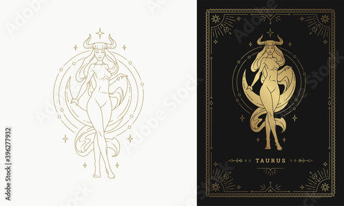 Zodiac taurus girl character horoscope sign line art silhouette design vector illustration photo