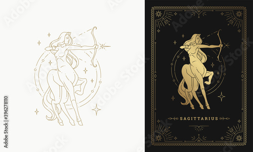 Zodiac sagittarius girl character horoscope sign line art silhouette design vector illustration