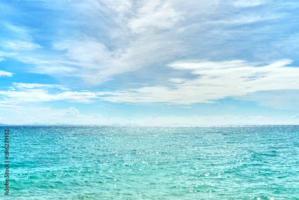 Turquoise sea with blue sky background
