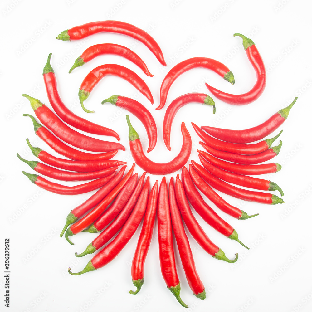 Red hot chili peppers on a white background. food figures. Vitamin vegetable food Red hot chili peppers on a white background. food figures. Vitamin vegetable food