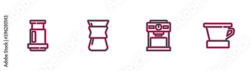 Set line Aeropress coffee, Coffee machine, Pour over maker and V60 icon. Vector.