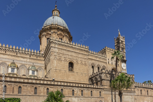 Arab-Norman architectural style of Cathedral Santa Vergine Maria Assunta in Palermo  Sicily. Palermo Cathedral is cathedral church of Roman Catholic Archdiocese of Palermo  it erected in 1185.