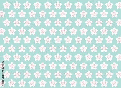 緑とピンクの桜の和柄の背景素材
