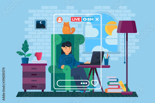 Girl freelancer in home vector character concept illustration