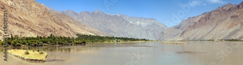 Panj river Pamir mountain Tajikistan Afghanistan border