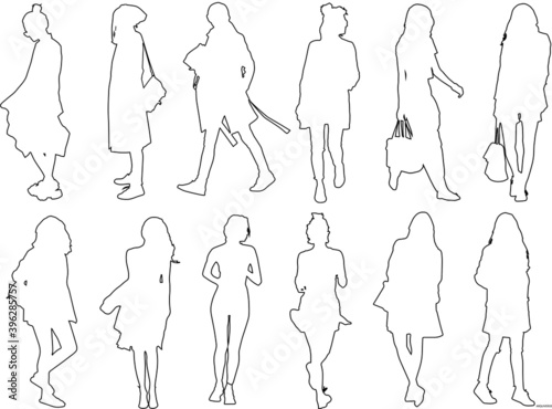Vector silhouettes of ladies, perfect to include in your Autocad or Photoshop projects, renders, sketches or plans.