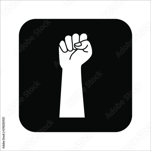 Black hand raised in a clenched fist. Freedom sign and protest symbol