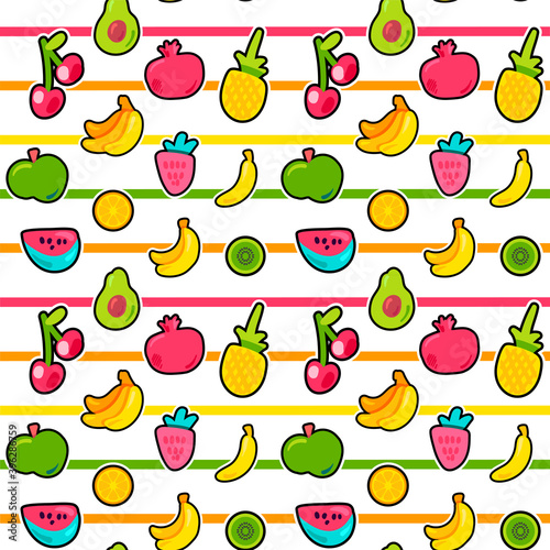 Exotic summer fruits vector seamless pattern