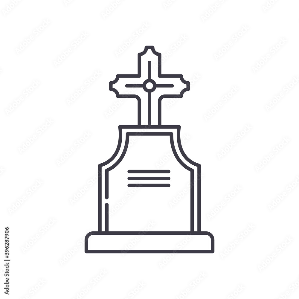 Graveyard icon, linear isolated illustration, thin line vector, web design sign, outline concept symbol with editable stroke on white background. Graveyard icon, linear isolated illustration, thin line vector, web design sign, outline concept symbol with editable stroke on white background.