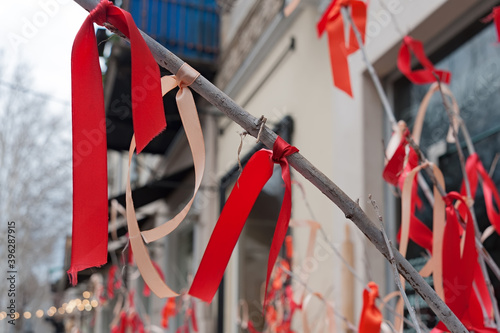 Tree with bows on the street in Odesa Ukraine