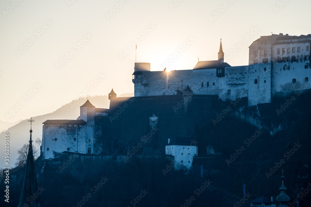 salzburg castle in the sunrise