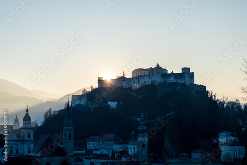 sunrise over the castle of salzburg