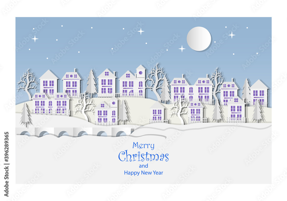 Merry christmas and happy new year. In The Village Situation. Illustration Vector