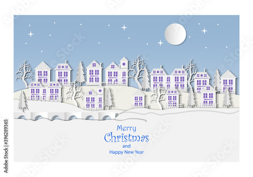 Merry christmas and happy new year. In The Village Situation. Illustration Vector