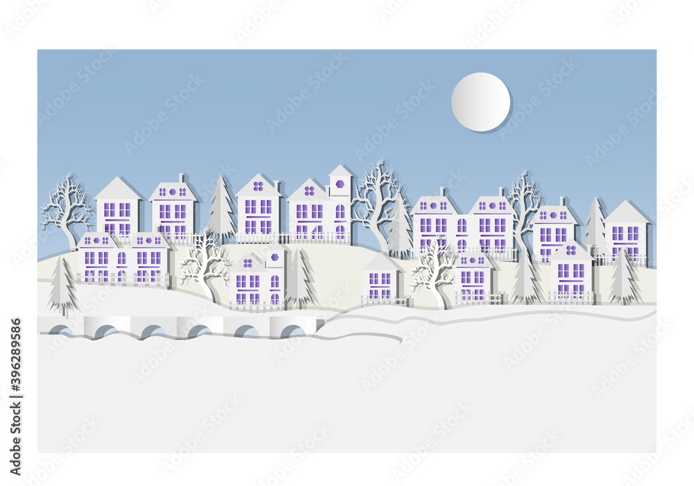 Merry christmas and happy new year. In The Village Situation. Premium Vector