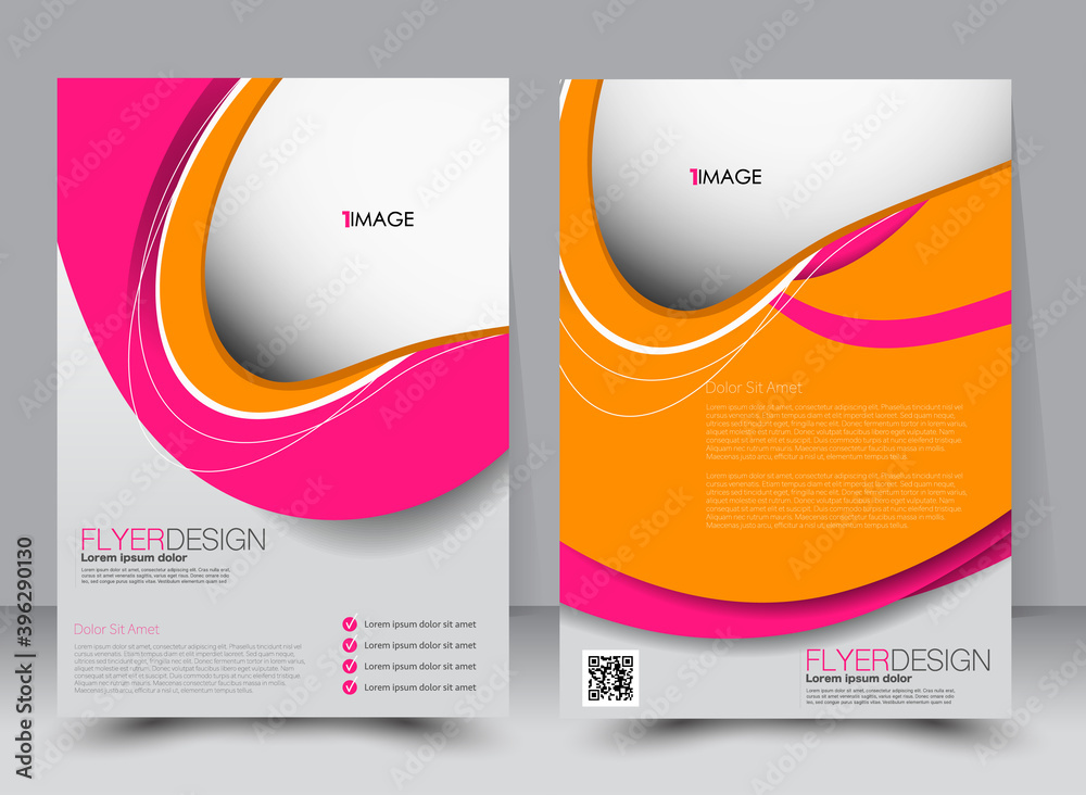 Abstract flyer design background. Brochure template. Can be used for magazine cover, business mockup, education, presentation, report. a4 size with editable elements. Pink and orange color.